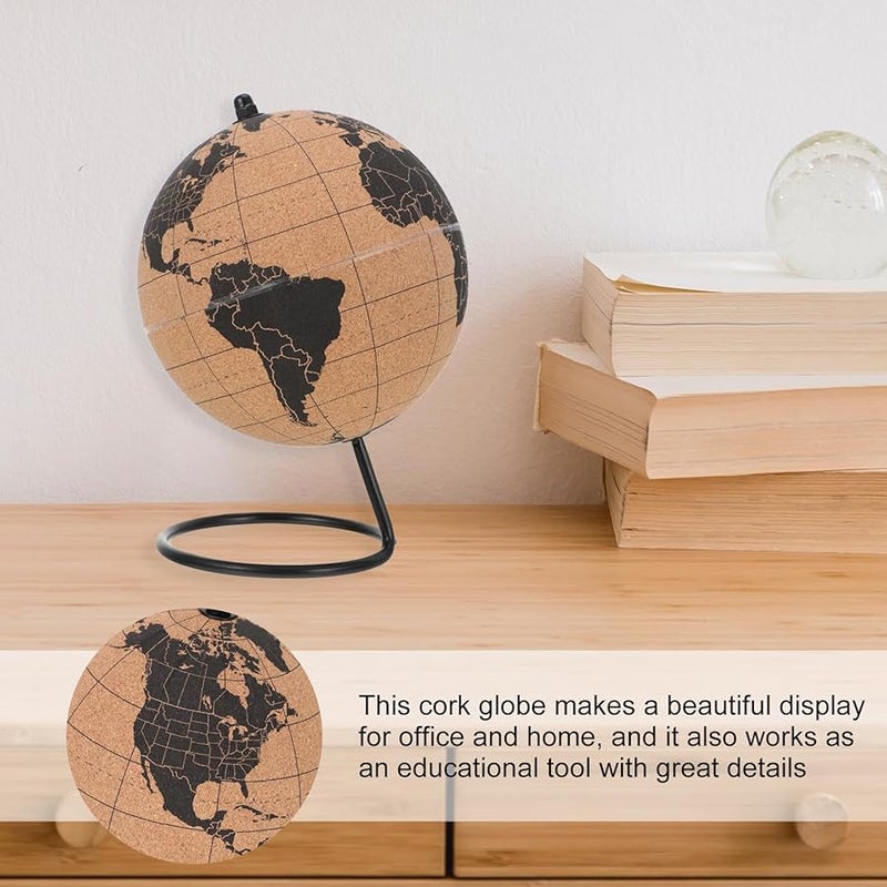 كرة مكتبية فريدة من نوعها: كرة أرضية من الفلين على قاعدة سوداء - هدية صديقة للبيئة - Image 3